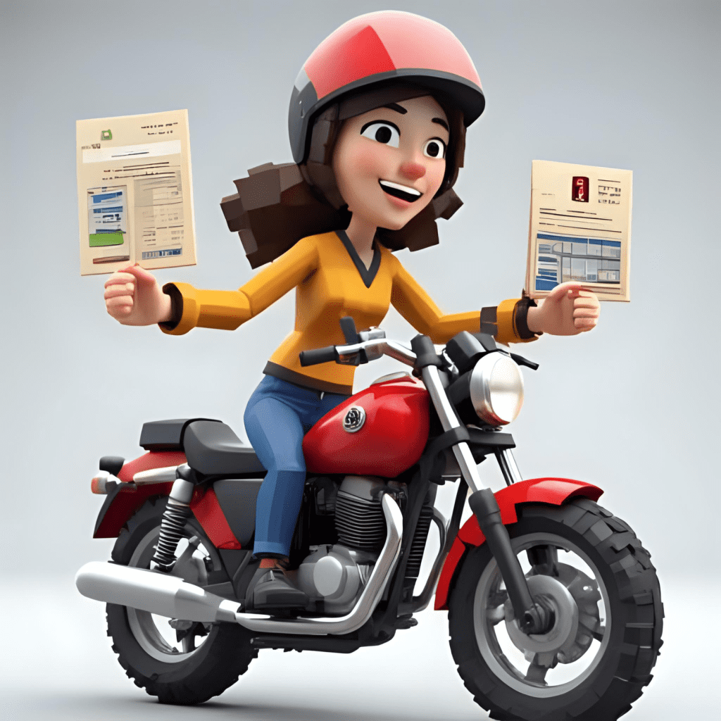 3D motorcycle in motion with a “Finance Approved” banner trailing behind it.