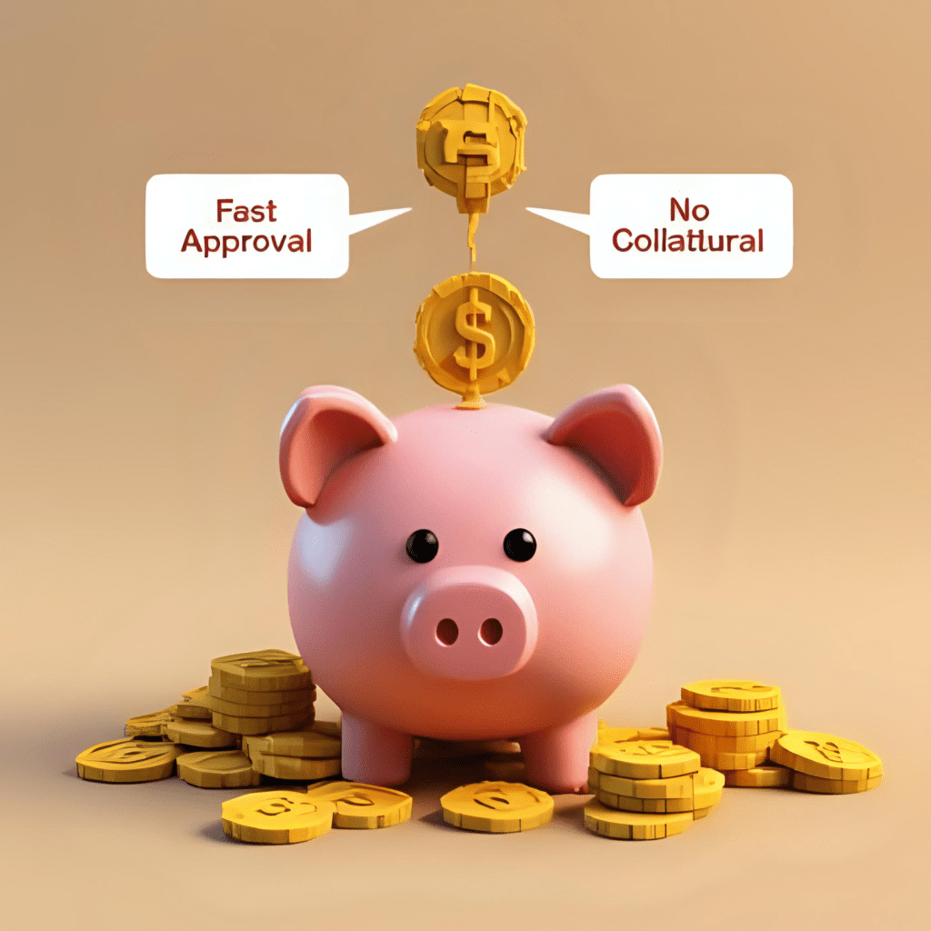 3D illustration of a smiling person receiving cash approval from a digital device, surrounded by coins.